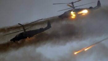 Taisteluhelikoptereita Zapad-2017-harjoituksessa. LEHTIKUVA / AFP PHOTO Sergei Gapon